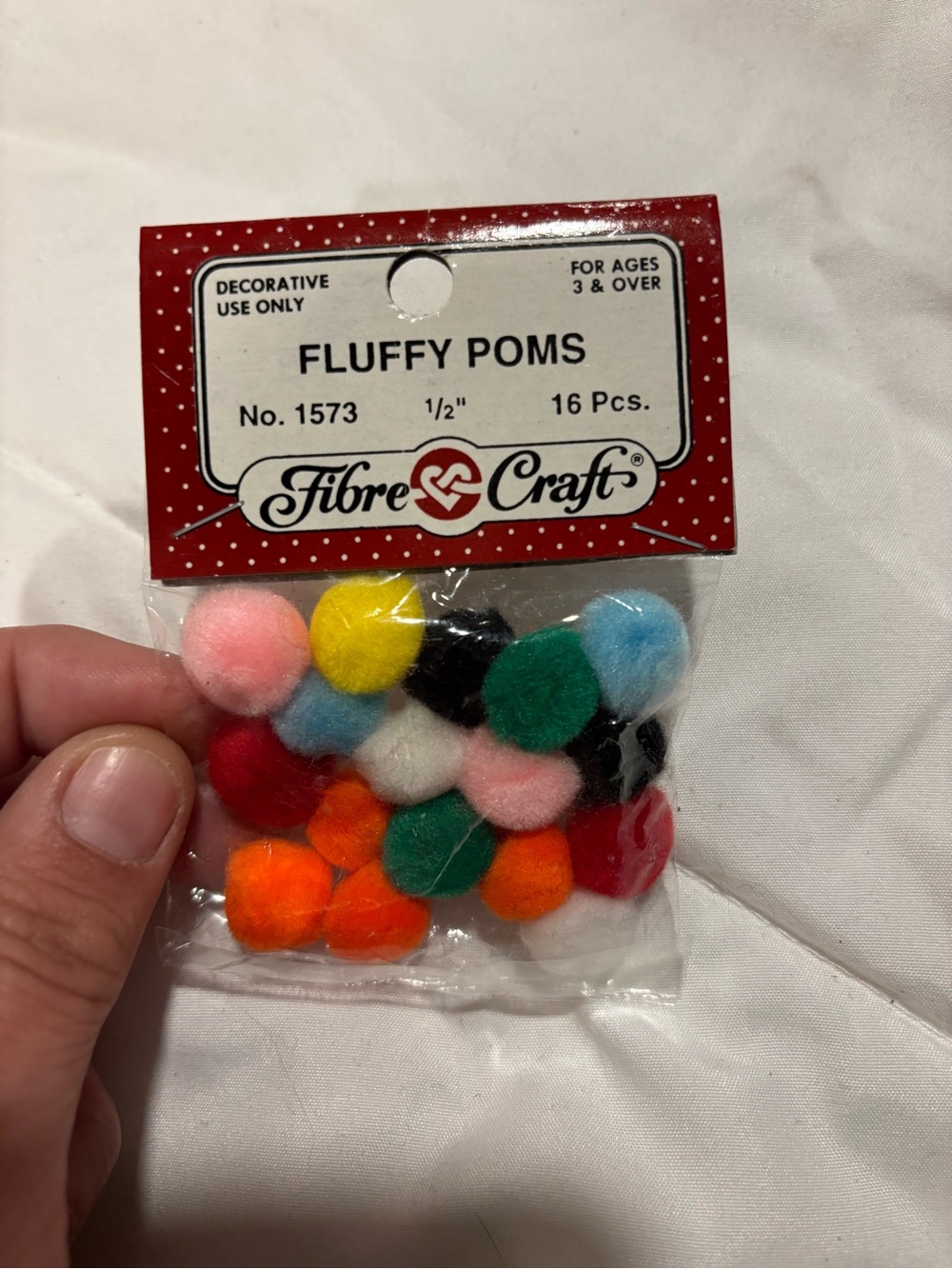 Vintage Fluffy Poms Pack - Multicolor Pom Poms for Kids Crafts 16 piece 1/2”